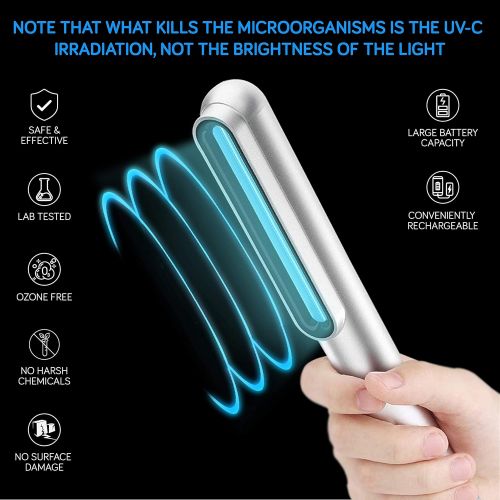  IClevr UV-C Light Sanitizer Wand - Powerful 253nm UV Sterilizer Rechargeable Handheld Ultraviolet Portable 99.99% Disinfection for Home, Office, Travel - Total Transparency UVC Test Card