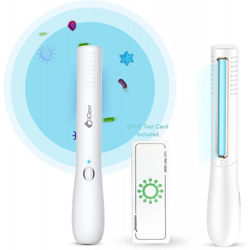  IClevr UV-C Light Sanitizer Wand - Powerful 253nm UV Sterilizer Rechargeable Handheld Ultraviolet Portable 99.99% Disinfection for Home, Office, Travel - Total Transparency with UVC Test