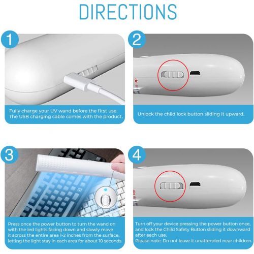  IClevr UV-C Light Sanitizer Wand - Powerful 253nm UV Sterilizer Rechargeable Handheld Ultraviolet Portable 99.99% Disinfection for Home, Office, Travel - Total Transparency with UVC Test