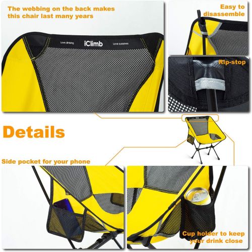  iClimb Ultralight Compact Camping Folding Beach Chair with Large Feet