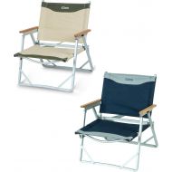 iClimb Ultralight Low Beach Concert Camping Folding Chair with Handle and Shoulder Strap (1 Beige + 1 Navy)