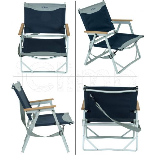  iClimb Ultralight Low Beach Concert Camping Folding Chair with Handle and Shoulder Strap (1 Beige + 1 Navy)