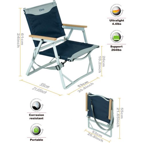  iClimb Ultralight Low Beach Concert Camping Folding Chair with Handle and Shoulder Strap (1 Beige + 1 Navy)
