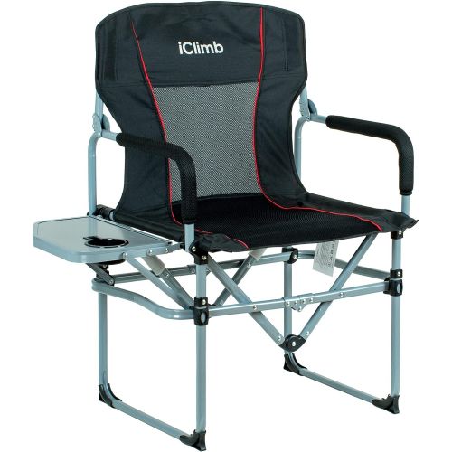  iClimb Heavy Duty Compact Camping Folding Mesh Chair with Side Table and Handle