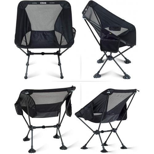  iClimb 2PC Ultralight Compact Camping Folding Beach Chair with Anti-Sinking Large Feet and Back Support Webbing