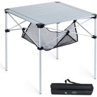 iClimb Lightweight Stable Aluminum Folding Square Table 4 Person Roll Up Top with Carry Bag for Camping, Picnic, Backyards, BBQ