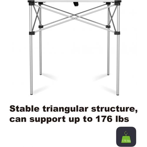  iClimb Lightweight Stable Aluminum Folding Square Table 4 Person Roll Up Top with Carry Bag for Camping, Picnic, Backyards, BBQ