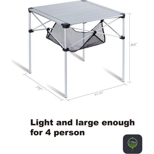  iClimb Lightweight Stable Aluminum Folding Square Table 4 Person Roll Up Top with Carry Bag for Camping, Picnic, Backyards, BBQ