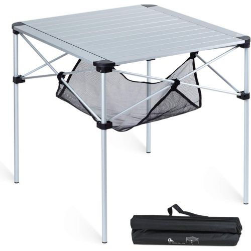  iClimb Lightweight Stable Aluminum Folding Square Table 4 Person Roll Up Top with Carry Bag for Camping, Picnic, Backyards, BBQ