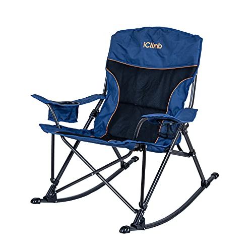  iClimb Padded Folding Rocking Chair Heavy Duty Camping Patio Porch Backyard Lawn Garden Balcony Rocker Indoor Outdoor with Carry Bag