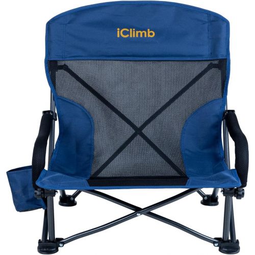  iClimb Low Wide Beach Camping Folding Chair with Side Pocket and Carry Bag (1, Navy)