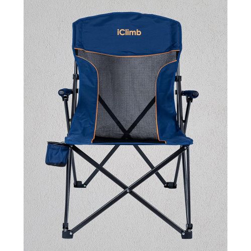  iClimb Heavy Duty Hard Arm Camping Folding Mesh Chair with Cup Holder, Bottle Opener and Carry Bag