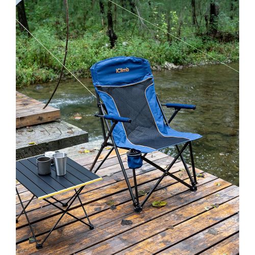  iClimb Heavy Duty Hard Arm Camping Folding Mesh Chair with Cup Holder, Bottle Opener and Carry Bag