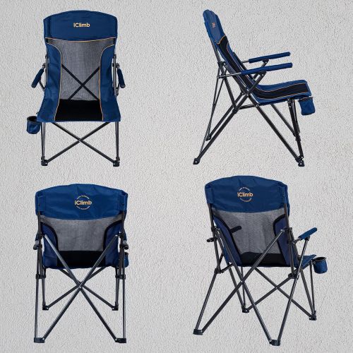  iClimb Heavy Duty Hard Arm Camping Folding Mesh Chair with Cup Holder, Bottle Opener and Carry Bag