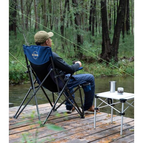  iClimb Heavy Duty Hard Arm Camping Folding Mesh Chair with Cup Holder, Bottle Opener and Carry Bag