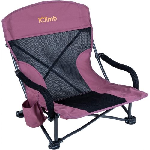  iClimb Low Wide Beach Camping Folding Chair with Side Pocket and Carry Bag (2, Dry Rose)