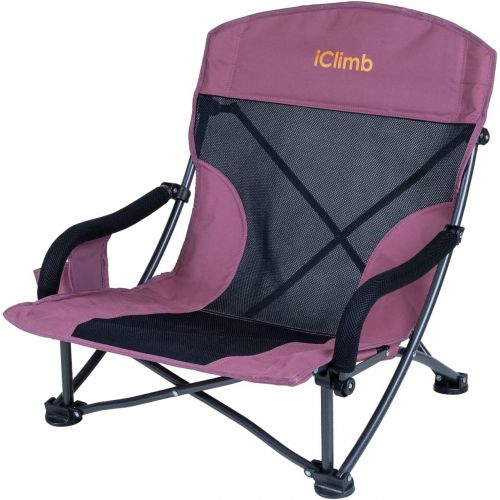  iClimb Low Wide Beach Camping Folding Chair with Side Pocket and Carry Bag (2, Dry Rose)