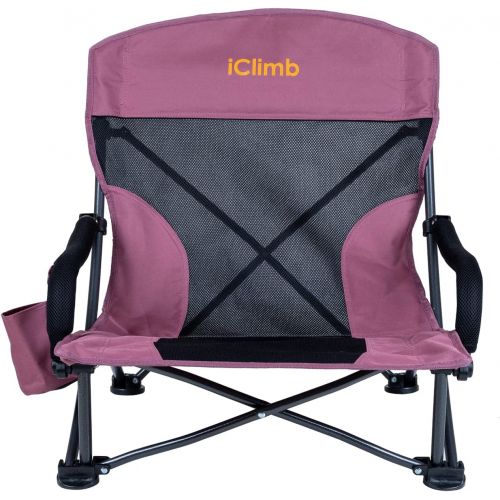  iClimb Low Wide Beach Camping Folding Chair with Side Pocket and Carry Bag (2, Dry Rose)