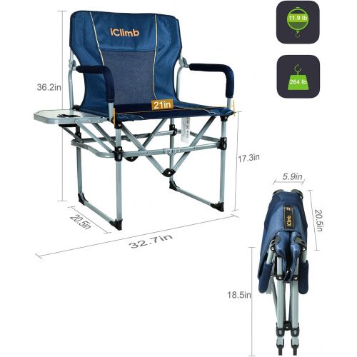  iClimb Heavy Duty Compact Camping Folding Mesh Chair with Side Table and Handle