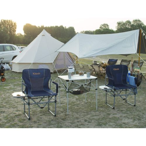  iClimb Heavy Duty Compact Camping Folding Mesh Chair with Side Table and Handle