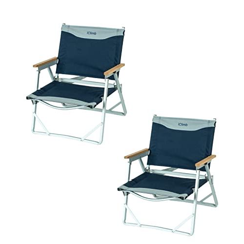  iClimb Ultralight Low Beach Concert Camping Folding Chair with Handle and Shoulder Strap (Navy - 2PC)