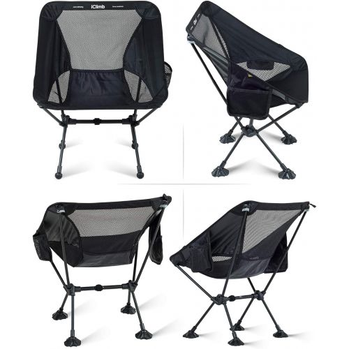  iClimb Ultralight Compact Camping Folding Beach Chair with Anti-Sinking Large Feet and Back Support Webbing