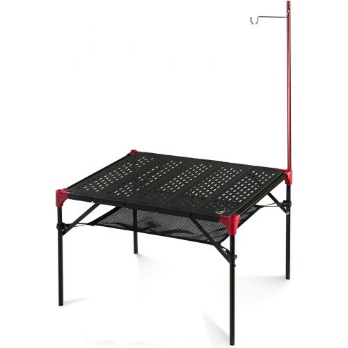  iClimb Extendable Folding Table Large Tabletop Area Ultralight Compact with Hollow Out Tabletop for Camping Backpacking Beach Concert BBQ Party, Three Size (Black - L + Hanger)