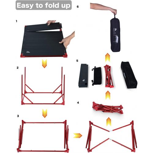  iClimb Extendable Folding Table Large Tabletop Area Ultralight Compact with Hollow Out Tabletop for Camping Backpacking Beach Concert BBQ Party, Three Size (Black - L + Hanger)