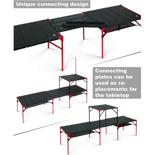  iClimb Extendable Folding Table Large Tabletop Area Ultralight Compact with Hollow Out Tabletop for Camping Backpacking Beach Concert BBQ Party, Three Size (Black - L + Hanger)