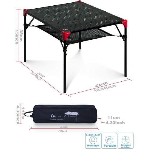  iClimb Extendable Folding Table Large Tabletop Area Ultralight Compact with Hollow Out Tabletop for Camping Backpacking Beach Concert BBQ Party, Three Size (Black - L + Hanger)