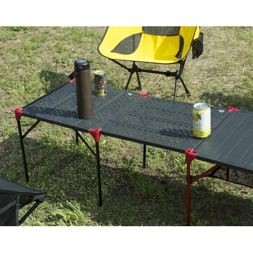  iClimb Extendable Folding Table Large Tabletop Area Ultralight Compact with Hollow Out Tabletop for Camping Backpacking Beach Concert BBQ Party, Three Size (Black - L + Hanger)