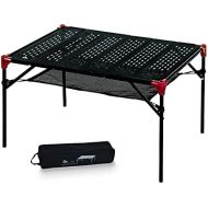 iClimb Extendable Folding Table Large Tabletop Area Ultralight Compact with Hollow Out Tabletop and Carry Bag for Camping Backpacking Beach Concert BBQ Party, Three Size (Black - X
