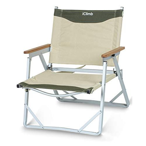  iClimb Ultralight Low Beach Concert Camping Folding Chair with Handle and Shoulder Strap (Beige)