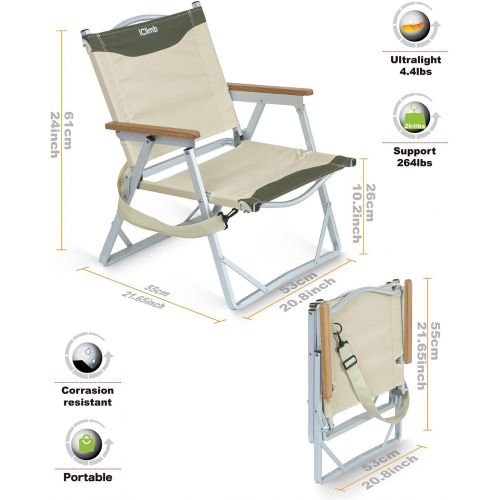  iClimb Ultralight Low Beach Concert Camping Folding Chair with Handle and Shoulder Strap (Beige)