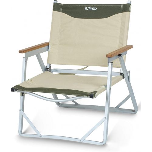  iClimb Ultralight Low Beach Concert Camping Folding Chair with Handle and Shoulder Strap (Beige)