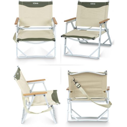  iClimb Ultralight Low Beach Concert Camping Folding Chair with Handle and Shoulder Strap (Beige)