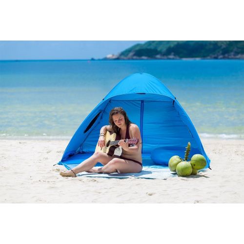  iCorer Extra Large Pop Up Instant Portable Outdoors 3-4 Person Beach Cabana Tent Sun Shade Shelter Sets Up in Seconds, Blue, 78.7 L X 47.2 W X 51.2 H