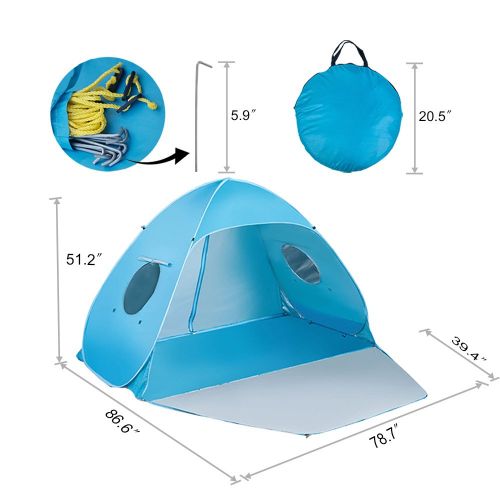  ICorer iCorer Extra Large Pop Up Instant Portable Outdoors 3-4 Person Beach Cabana Tent Sun Shade Shelter Sets Up in Seconds, Blue, 78.7 L X 47.2 W X 51.2 H