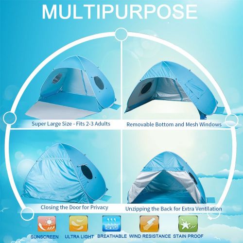  ICorer iCorer Extra Large Pop Up Instant Portable Outdoors 3-4 Person Beach Cabana Tent Sun Shade Shelter Sets Up in Seconds, Blue, 78.7 L X 47.2 W X 51.2 H