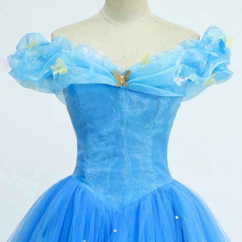  ICos iCos Women Girl Princess Long Blue Layered Dress Halloween Costume Off Shoulder Prom Gown Wedding Dresses