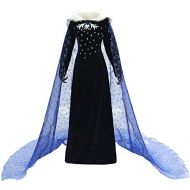 iCos Deluxe Girl Womens Princess Dress Velvet Ball Gown Blue Adventure Halloween Costume with Shinning Cloak