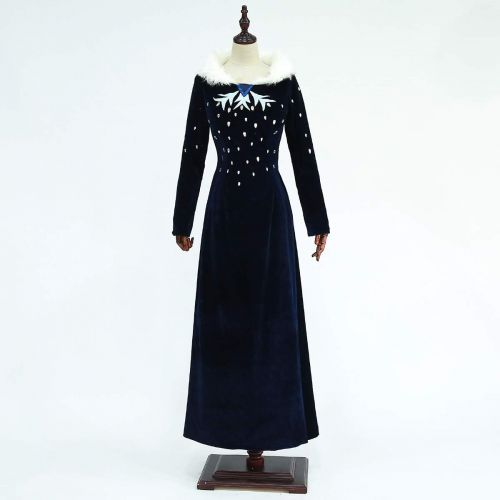  iCos Deluxe Girl Womens Princess Dress Velvet Ball Gown Blue Adventure Halloween Costume with Shinning Cloak