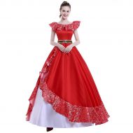 ICos iCos Women Girl Long Red Layered Dress Princess Elena Palace Prom Halloween Costume