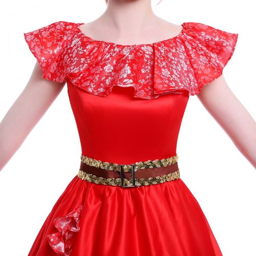  ICos iCos Women Girl Long Red Layered Dress Princess Elena Palace Prom Halloween Costume