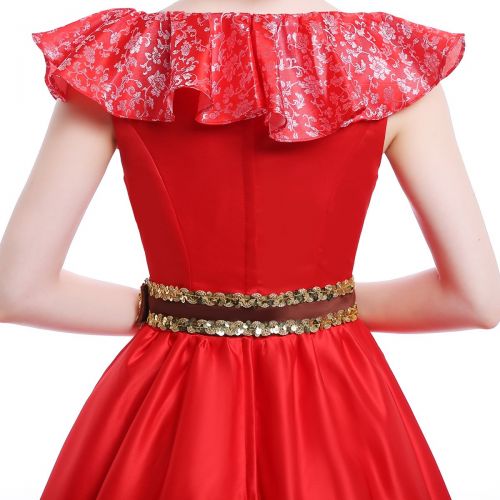  ICos iCos Women Girl Long Red Layered Dress Princess Elena Palace Prom Halloween Costume
