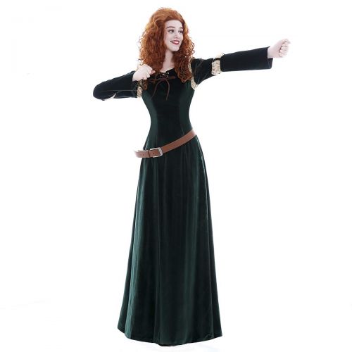  ICos iCos Women Long Dark Green Velvet Halloween Costume Princess Vintage Dress Adult