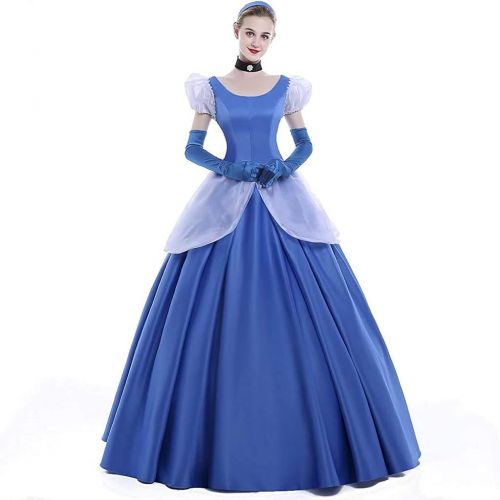  ICos iCos Women Satin Princess Blue Dress Lolita Layered Party Halloween Costume Ball Gown