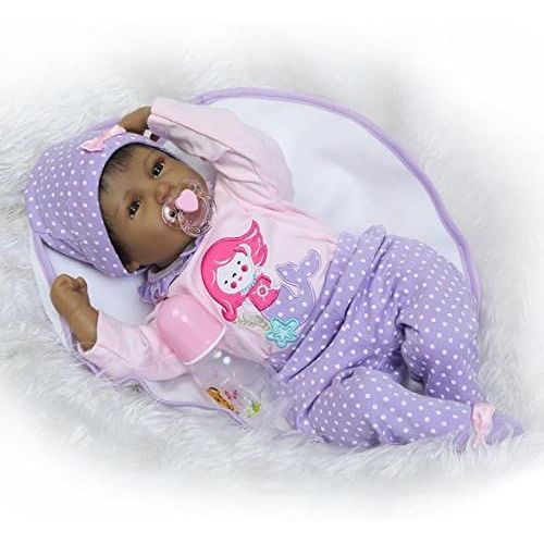  ICradle iCradle Handmade Vinyl Black Indian Soft Silicone Reborn Doll Realistic Looking Baby Girl Newborn Dolls Toddler 22 Inch 55cm Magnet Pacifier