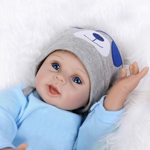  ICradle iCradle Handmade Realistic Looking Baby Boy Soft Silicone Reborn Doll Real Lifelike Newborn Dolls Toddler 22 Inch 55cm Magnet Pacifier
