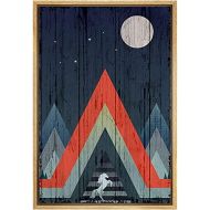 IDEA4WALL Framed Canvas Print Wall Art Wood Block Geometric Mountain Range with Horse Abstract Wilderness Illustrations Modern Art Rustic Colorful for Living Room, Bedroom, Office